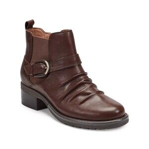 Earth Zane Boots Womens US 8M Dark Brown Leather Ruched Block Heel Ankle Bootie